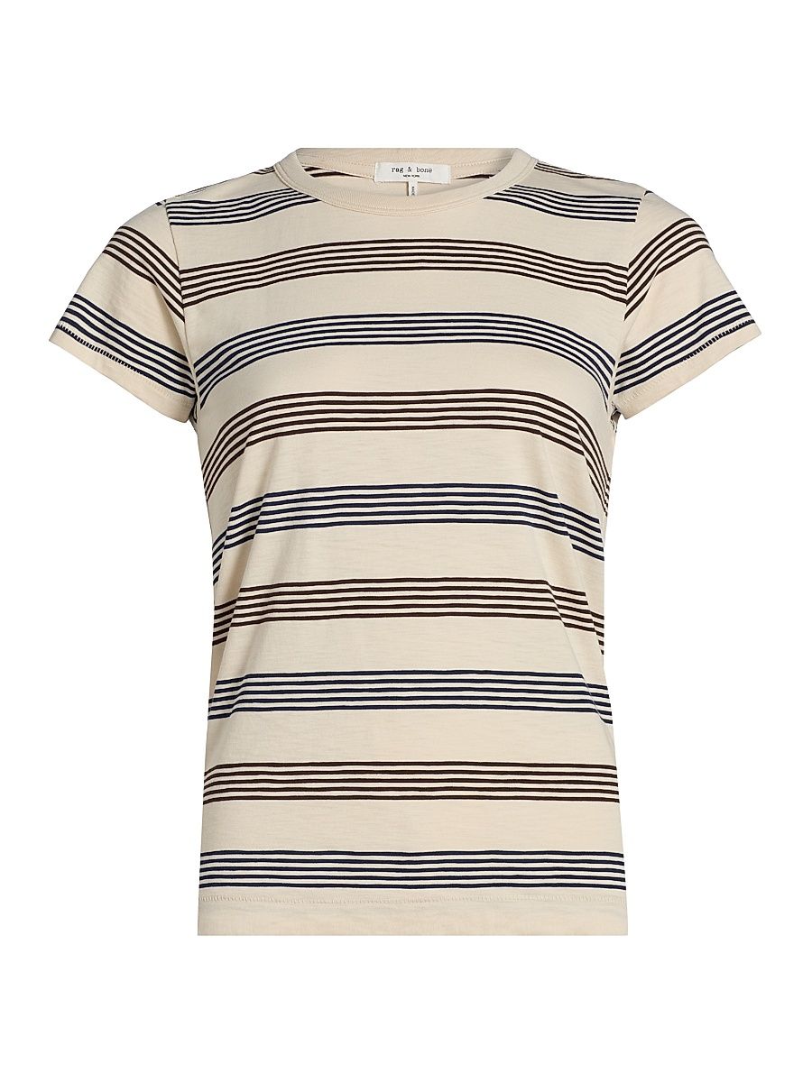 Women's The Slub Striped Cotton T-Shirt - Ivory Multi - Size Large