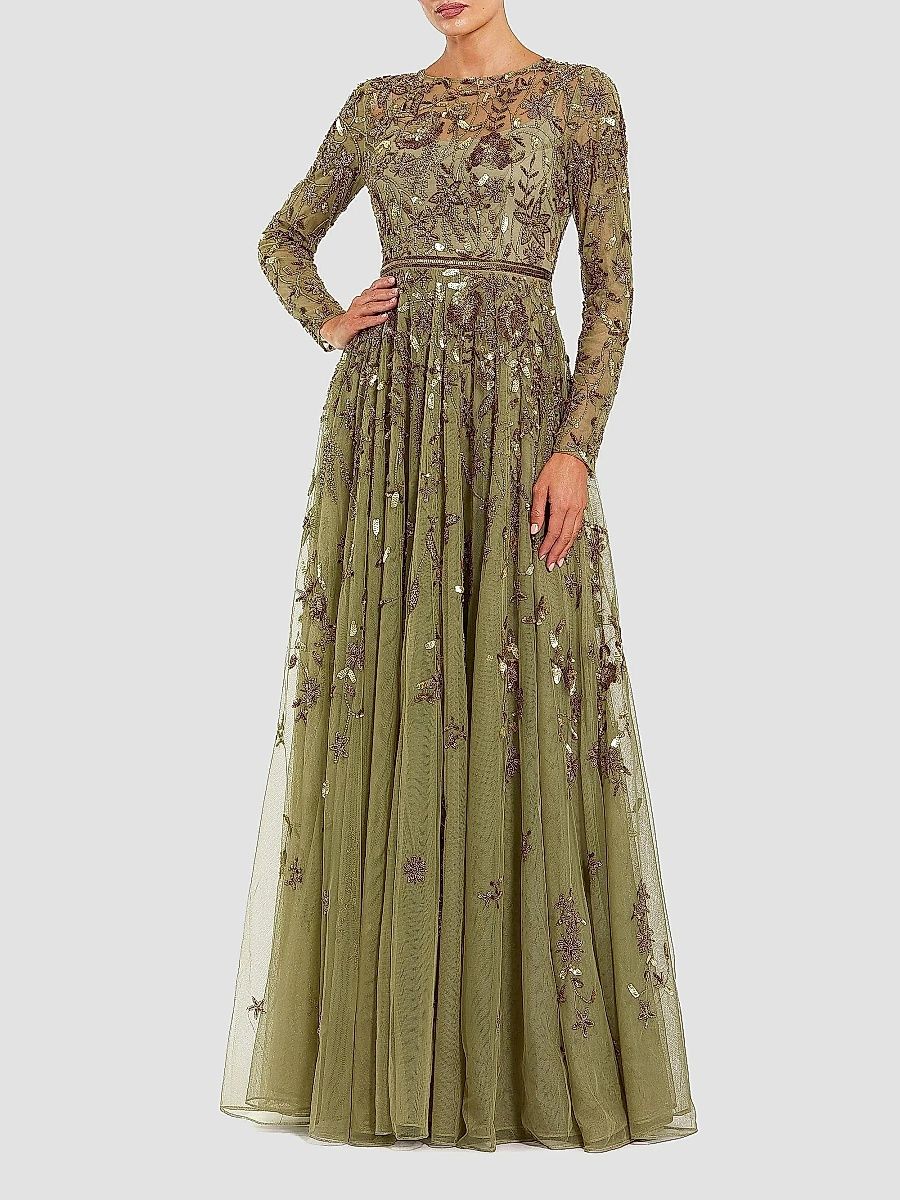 Mac Duggal Women's Embellished Floral-Embroidered Mesh Gown - Green - Size 14