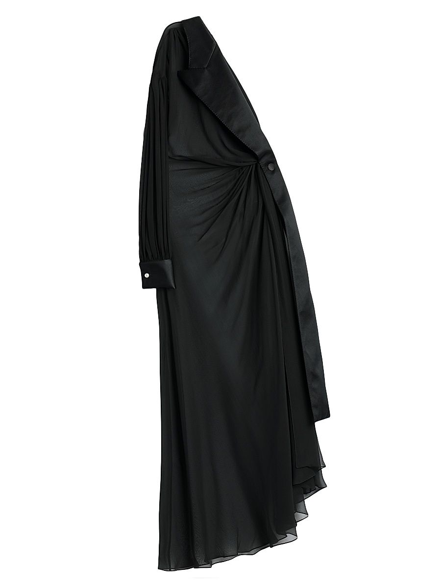 Women's Silk Chiffon Sheer One-Shoulder Gown - Nero - Size 10
