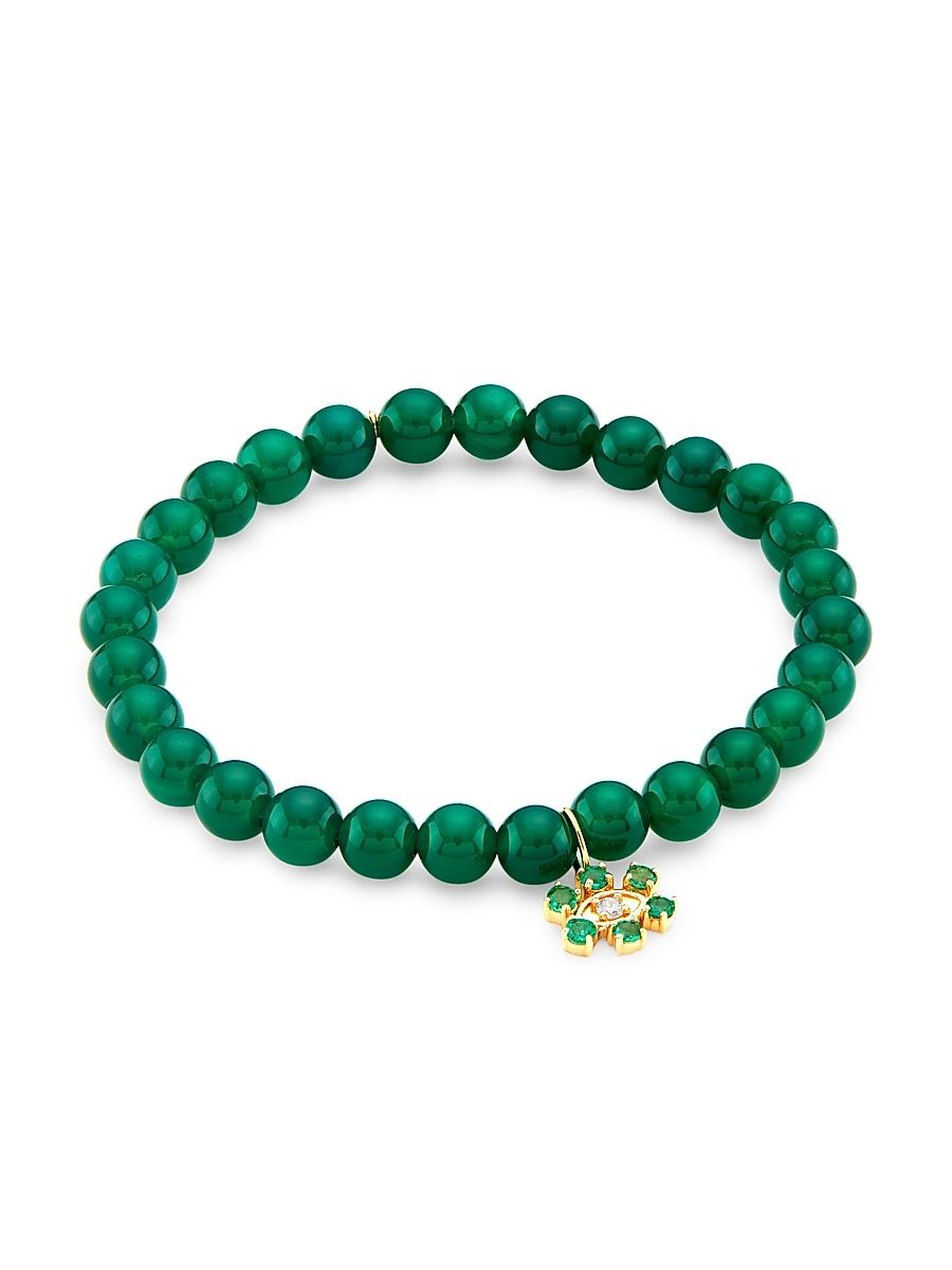 Women's 14K Gold, Diamond & Emerald Flower Pendant Necklace - Emerald