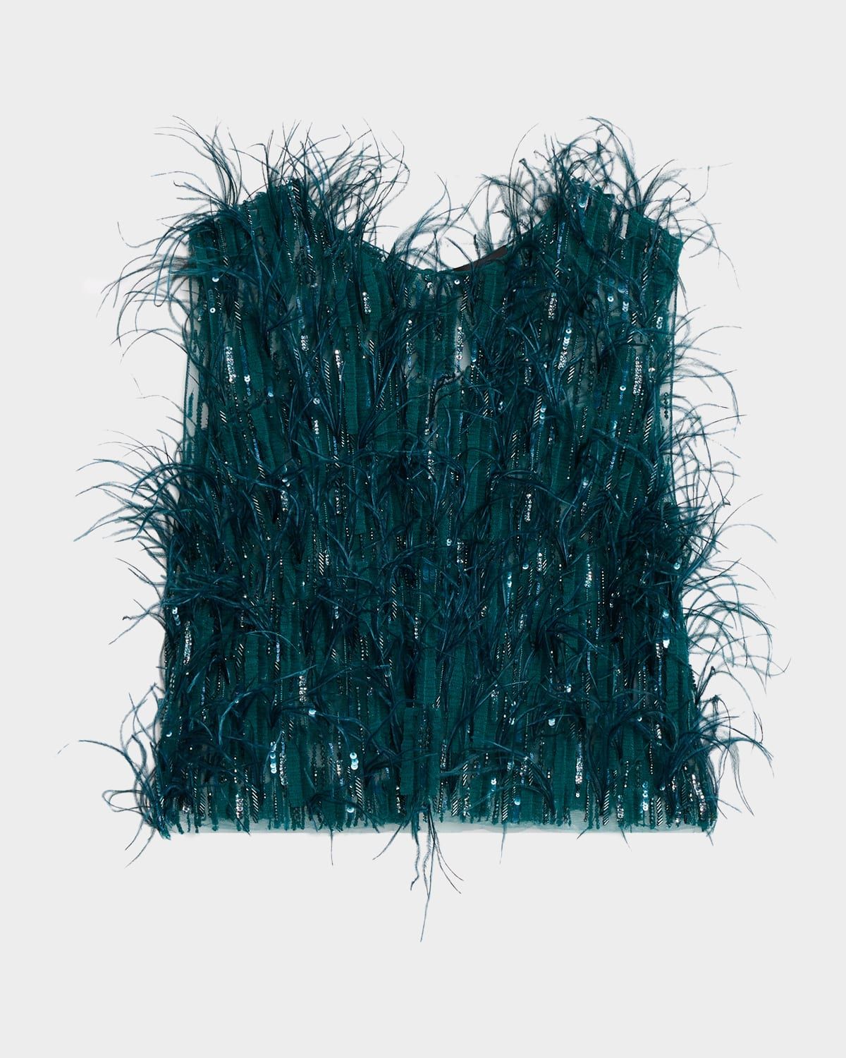 Cascading Feather Embellished Crop Tank Top