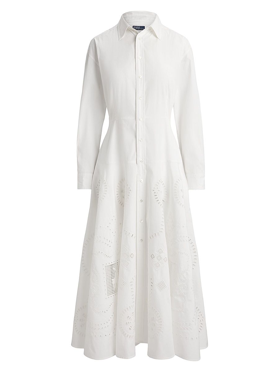 Women's Cotton Eyelet Shirtdress - White - Size 8