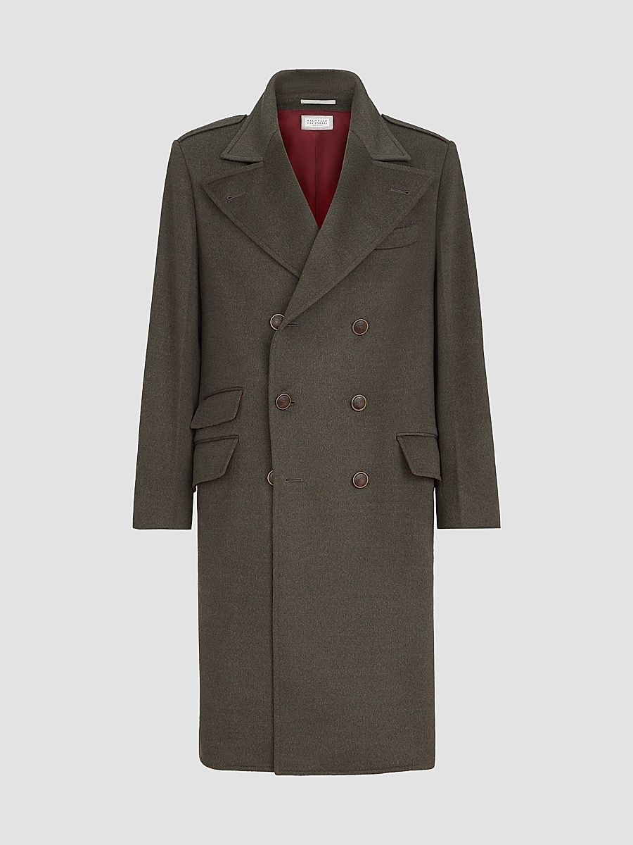 Men's Lightweight Virgin Wool Cloth One-and-a Half Breasted Coat - Mud - Size 42