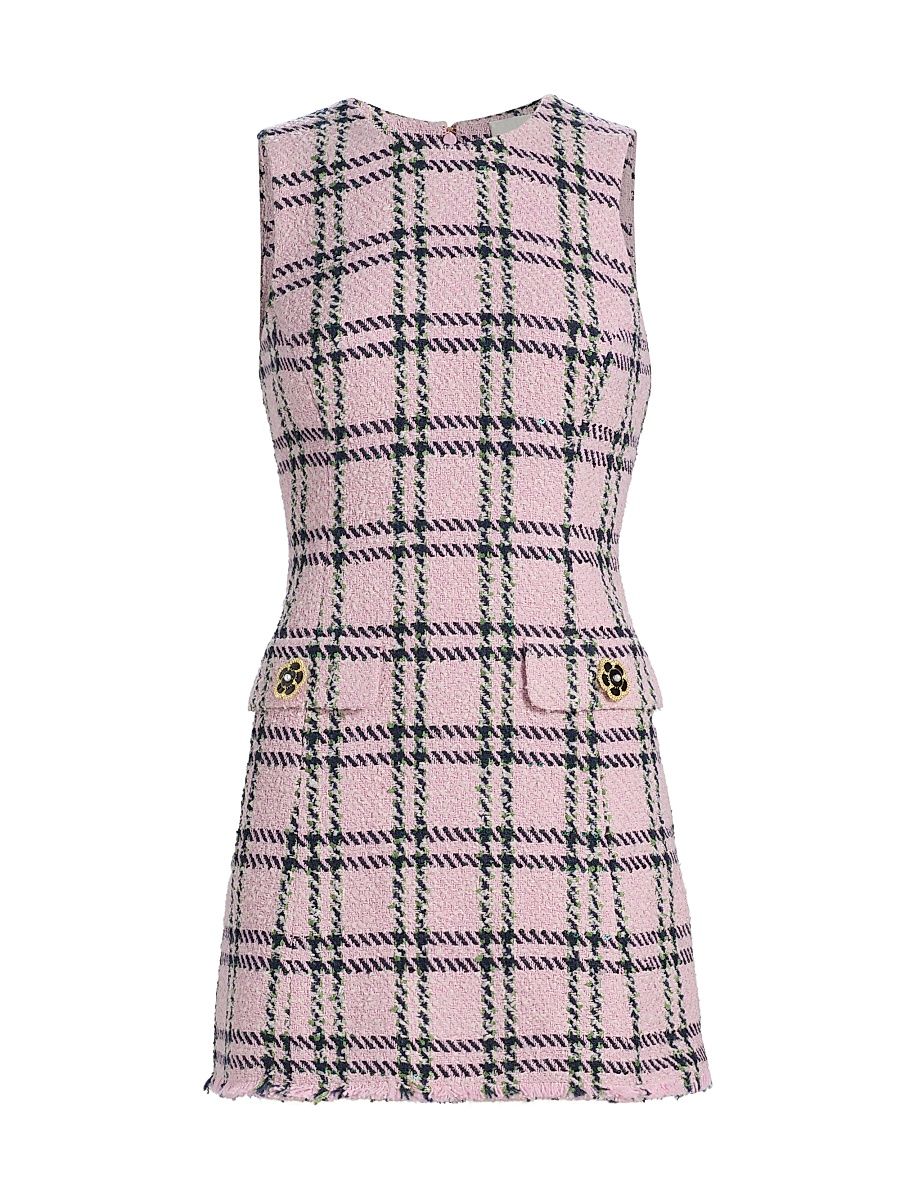 Women's Posie Plaid Sleeveless Minidress - Pink Green Boucle Plaid - Size 12