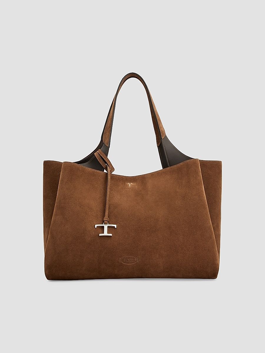 Women's Medium Logo Suede Tote Bag - Tobacoo Palissandro