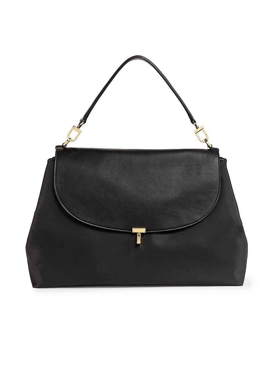 Women's T-Lock Nylon & Leather Satchel - Black