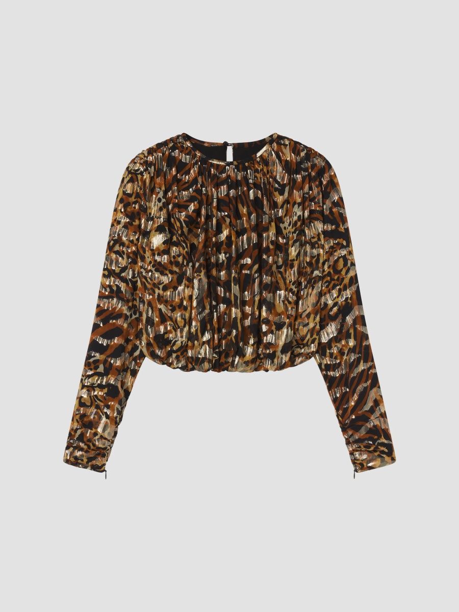FRAME Women's The Pleated Bubble Top - Abstract Leopard - Size XL