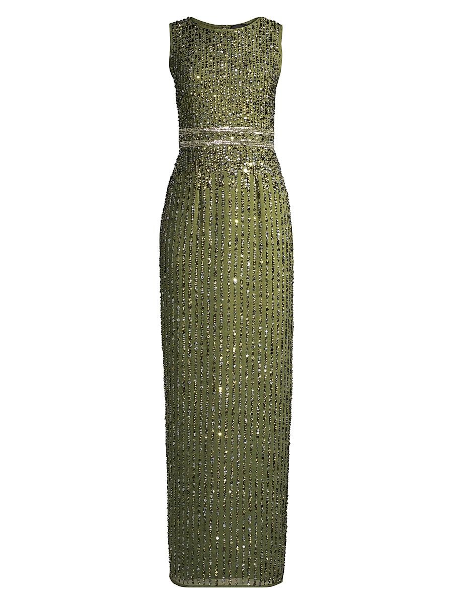 Women's Beaded Column Gown - Olive - Size 4