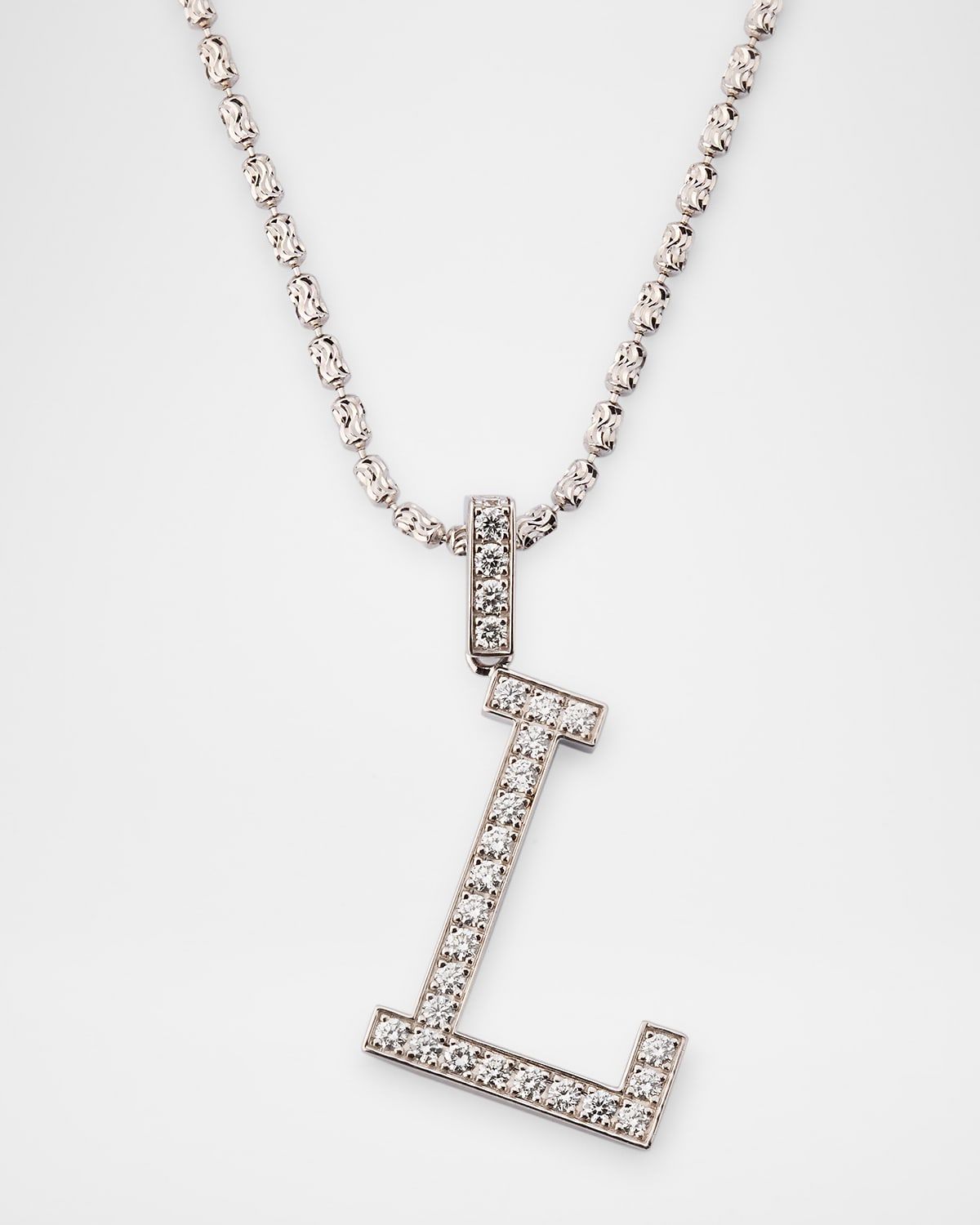 18K White Gold Small Diamond L Necklace, 0.84tcw/18"