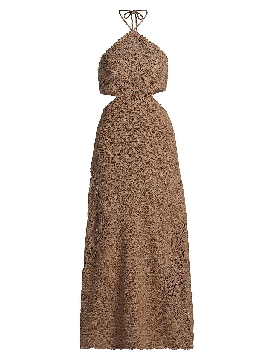 Women's Clara Crochet Halter Midi-Dress - Sand Dune - Size XL
