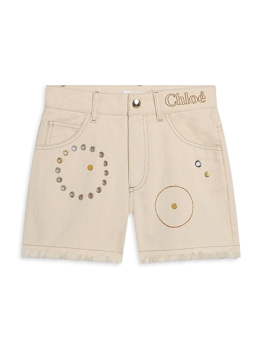 Little Girl's & Girl's Embellished Denim Shorts - Denim Ivory - Size 12