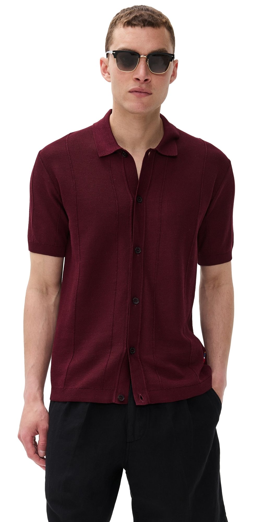 Orlebar Brown Tiernan Knit Button Down Polo Damson S