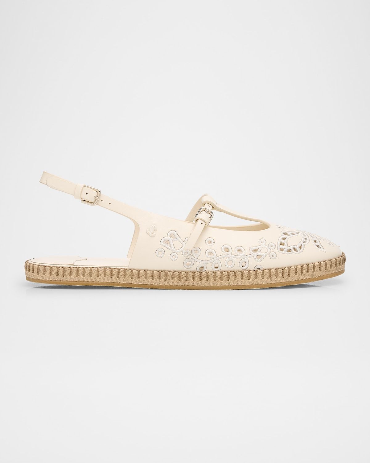 Amiee Leather Embroidered Espadrille Ballerina Flats