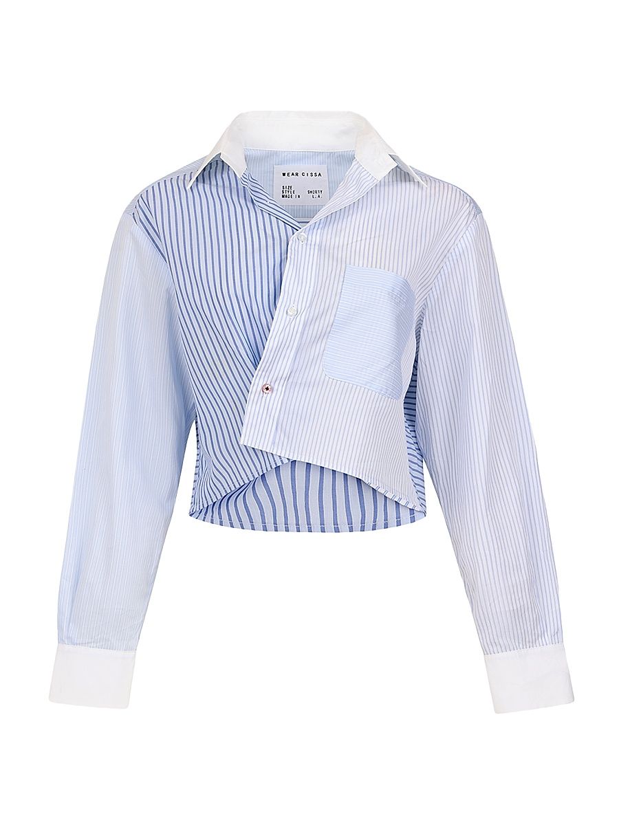 Women's The Shorty Mixed Stripe Crop Shirt - Blue - Size Medium