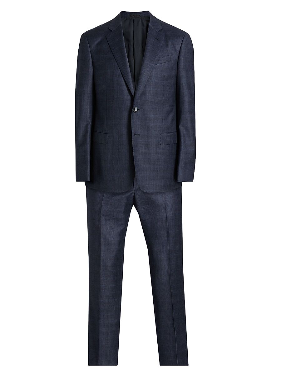 Men's Micro Check Windowpane Suit - Charcoal - Size 48