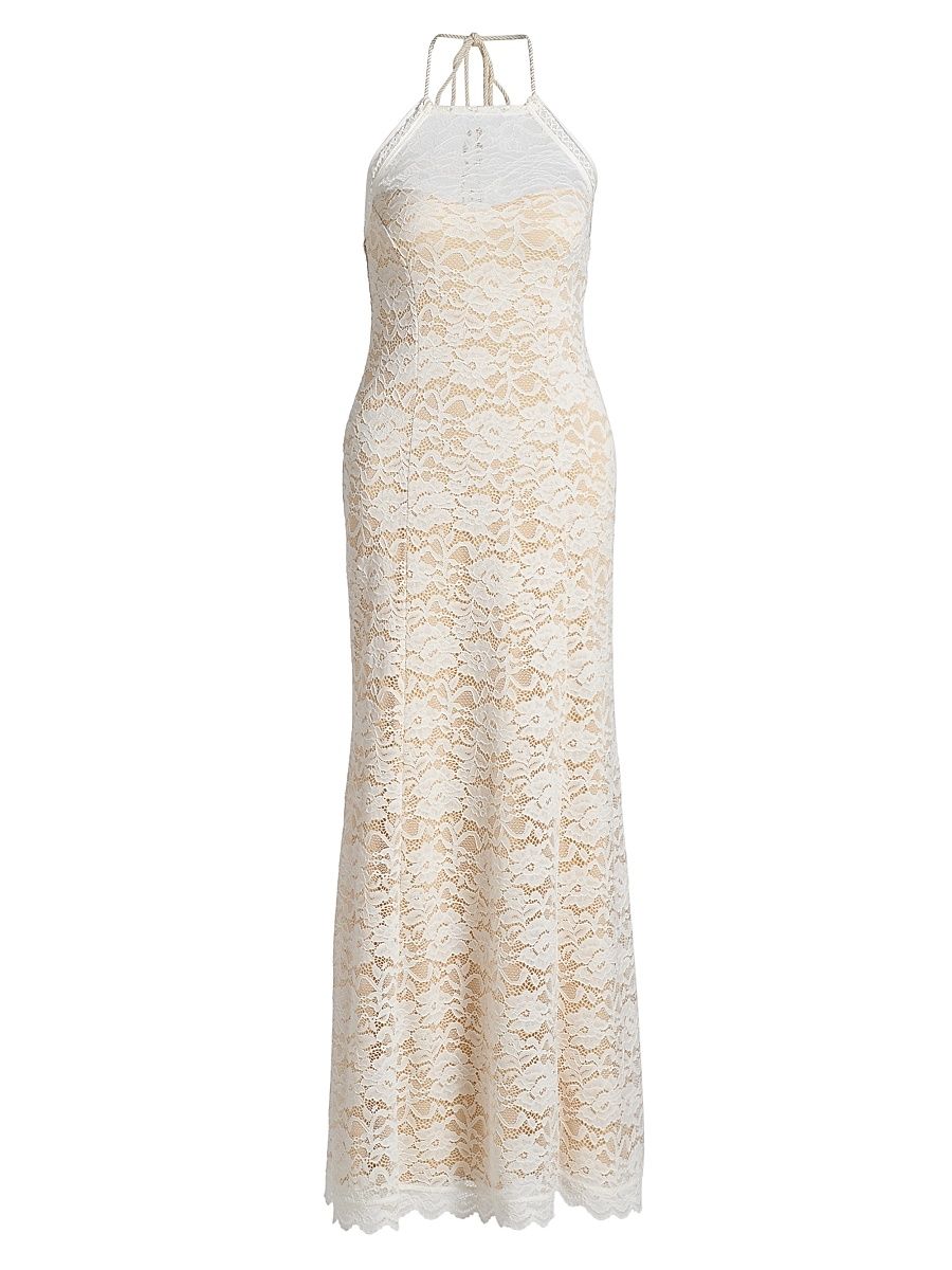 Women's Garcia Lace Halterneck Maxi Dress - White Beige - Size XL