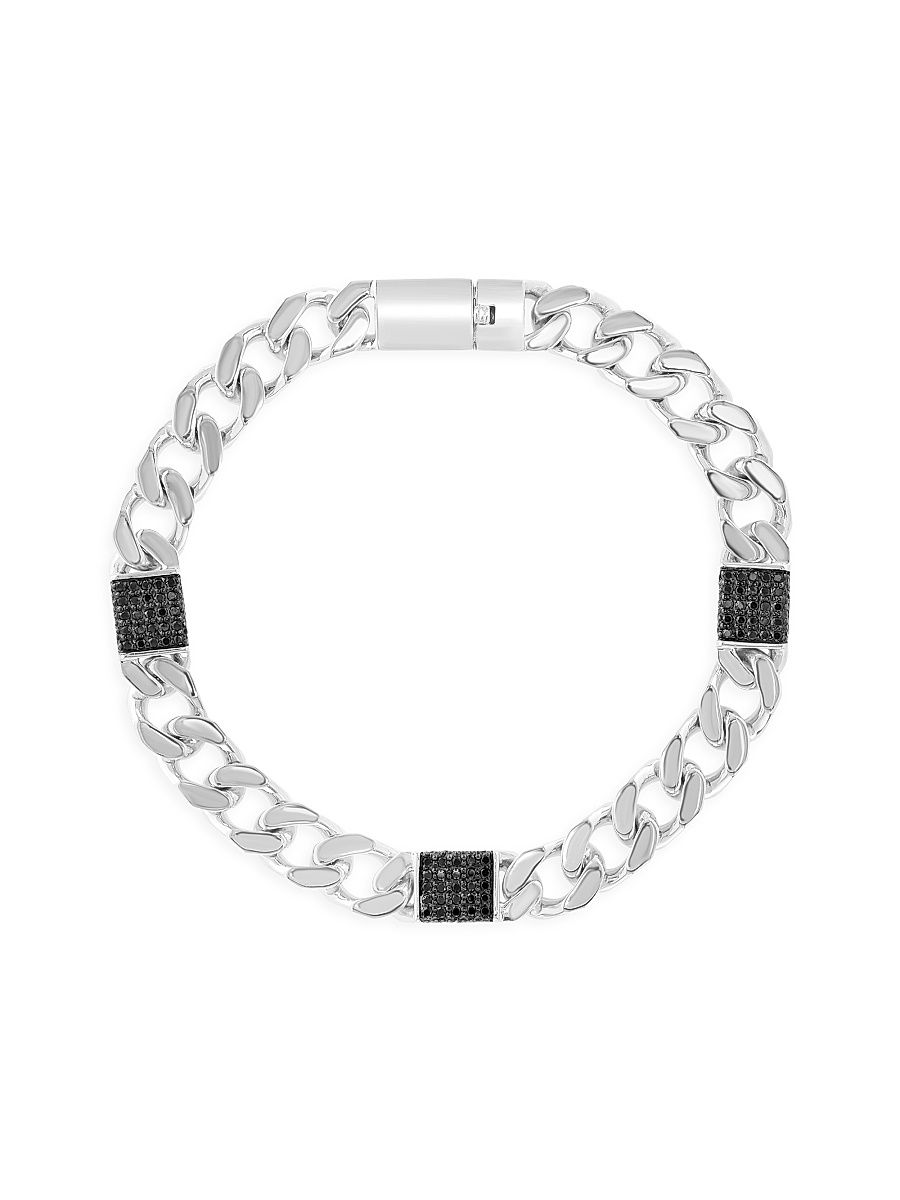 Men's Sterling Silver & Black Spinel Curb Chain Bracelet - Sterling Silver