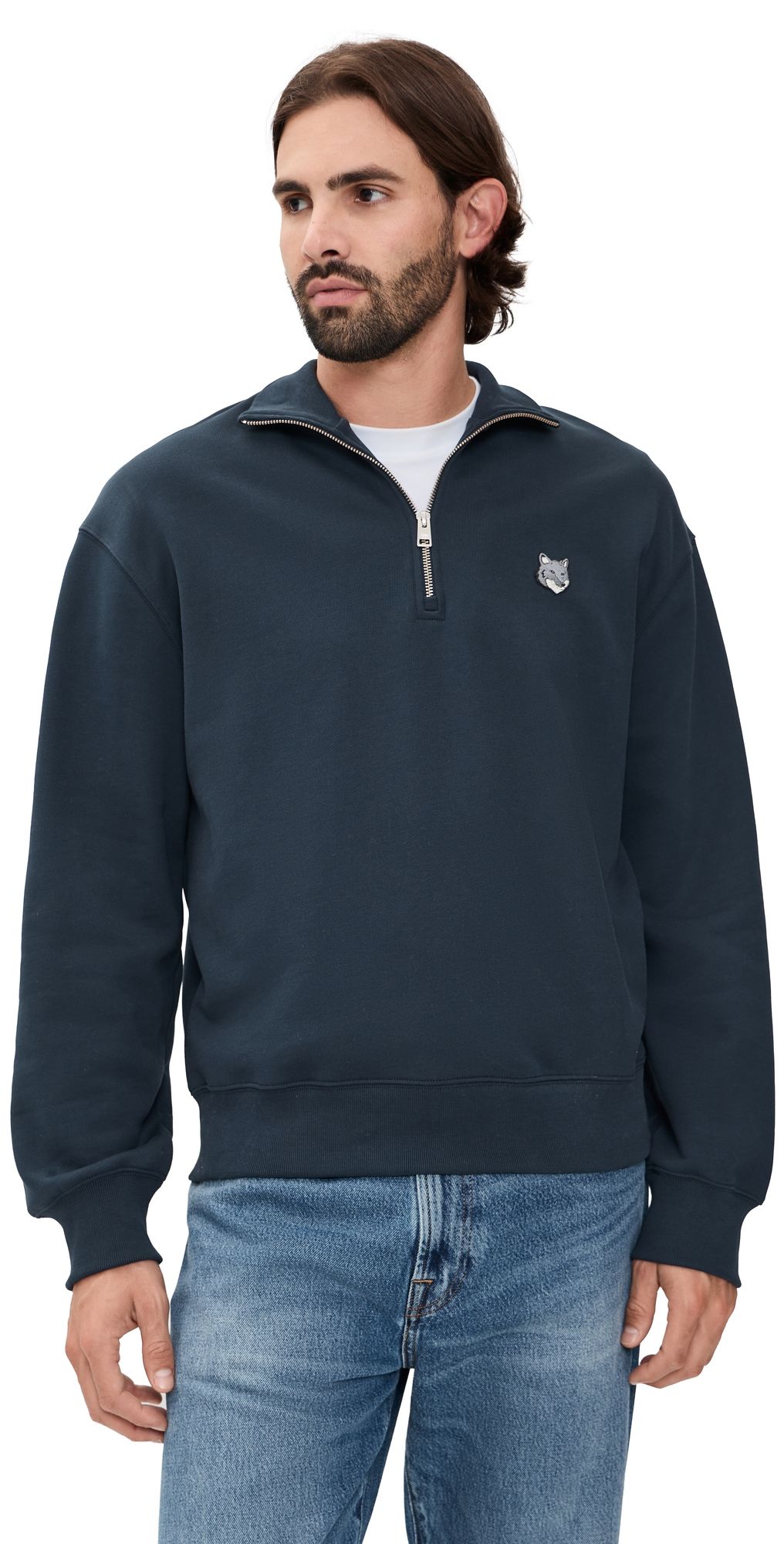 Maison Kitsuné Fox Head Comfort Half Zip Sweatshirt Classic Navy XL