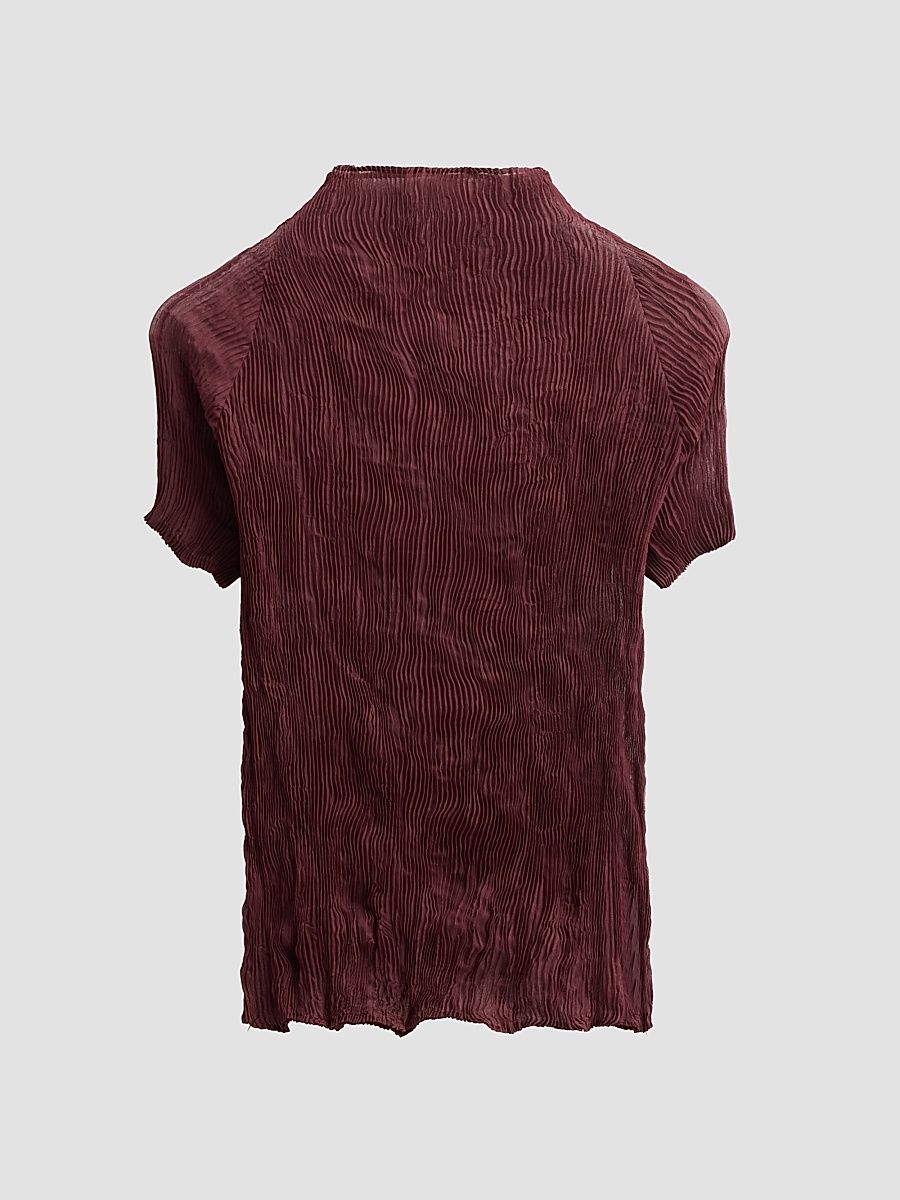 Women's Chiffon Twist Rib-Knit Top - Burgundy - Size Small