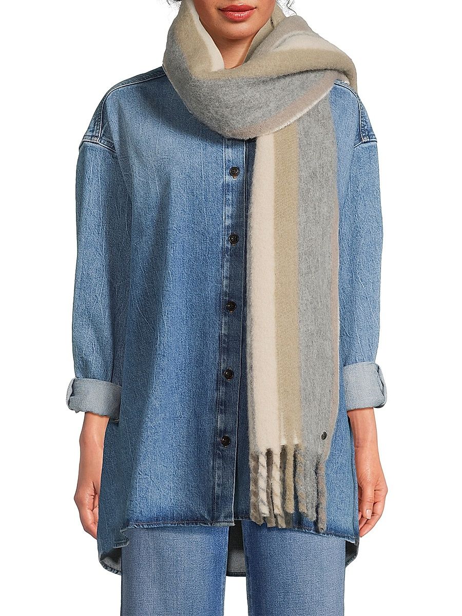 Women's Siobhan Striped Fringe Scarf - Grey Multi
