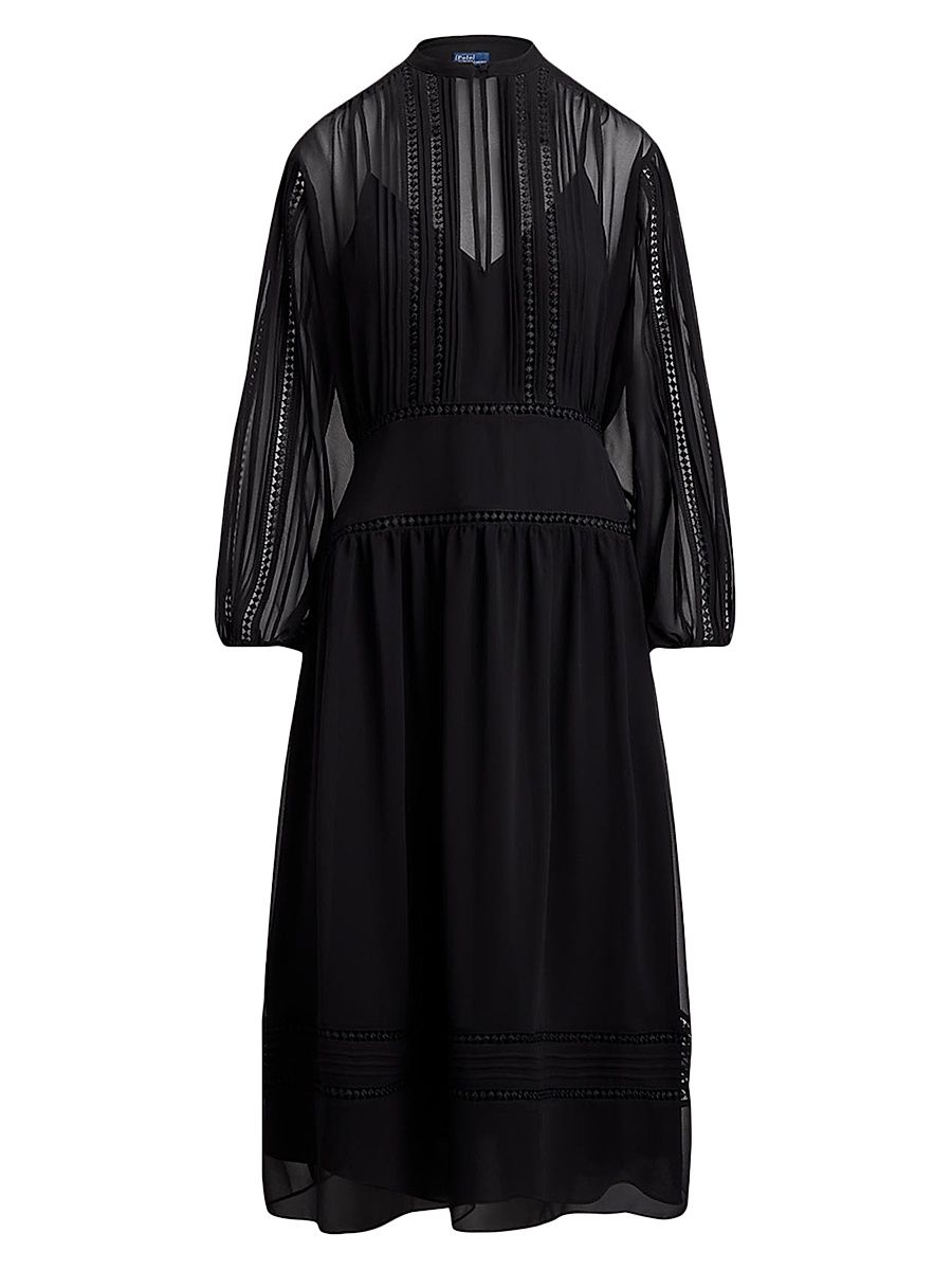 Women's Lace-Trim Georgette Midi-Dress - Black - Size 4