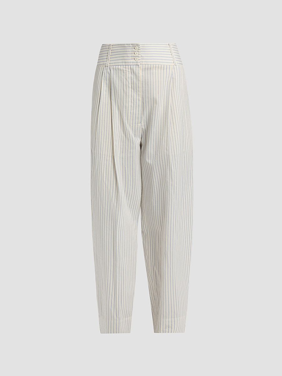 Women's Striped Cotton-Silk Balloon Trousers - White Cobalt - Size 12