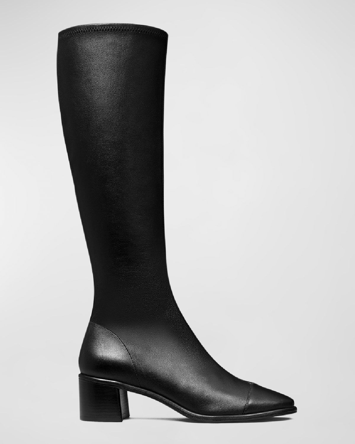 Leather Cap-Toe Medallion Knee Boots