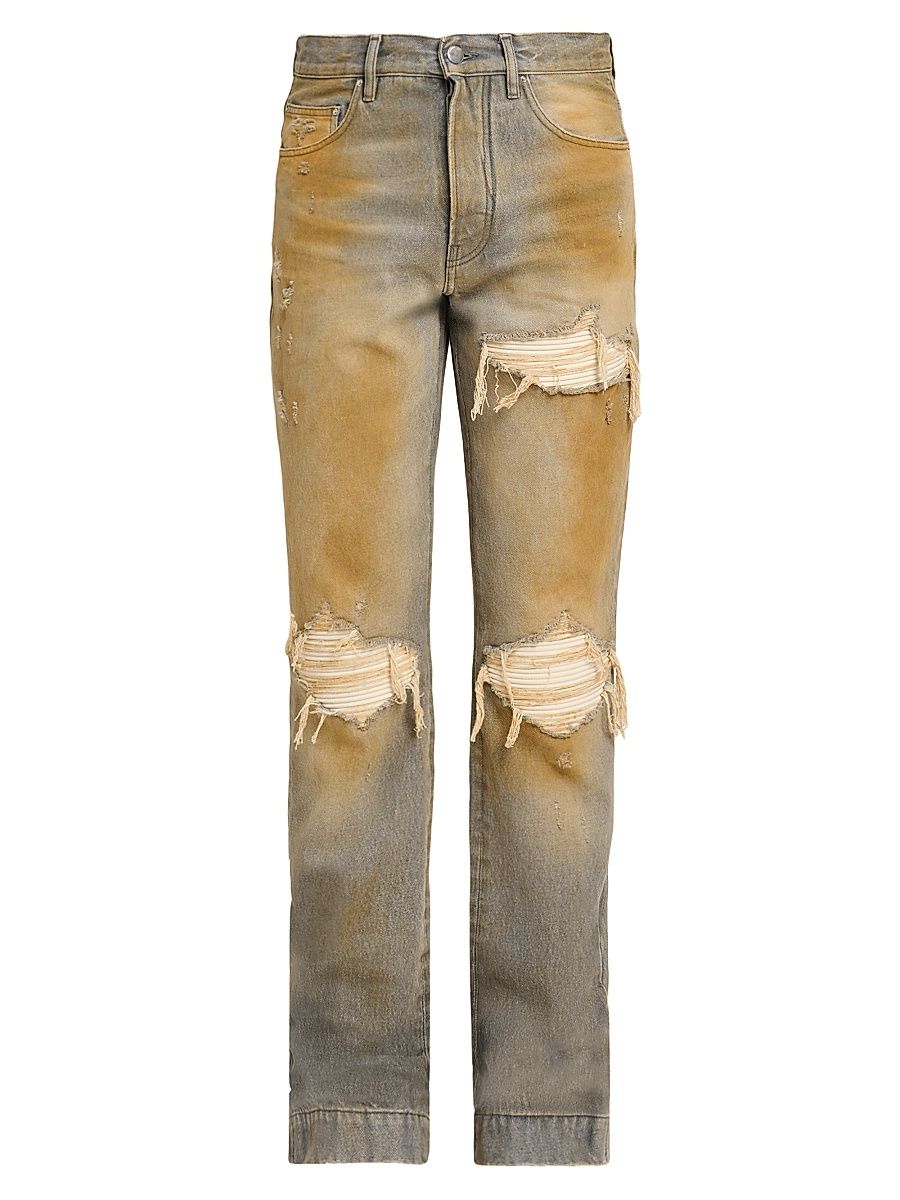 Men's Mx1 Distressed Denim Mid-Rise Straight-Leg Jeans - Rust Indigo - Size 30