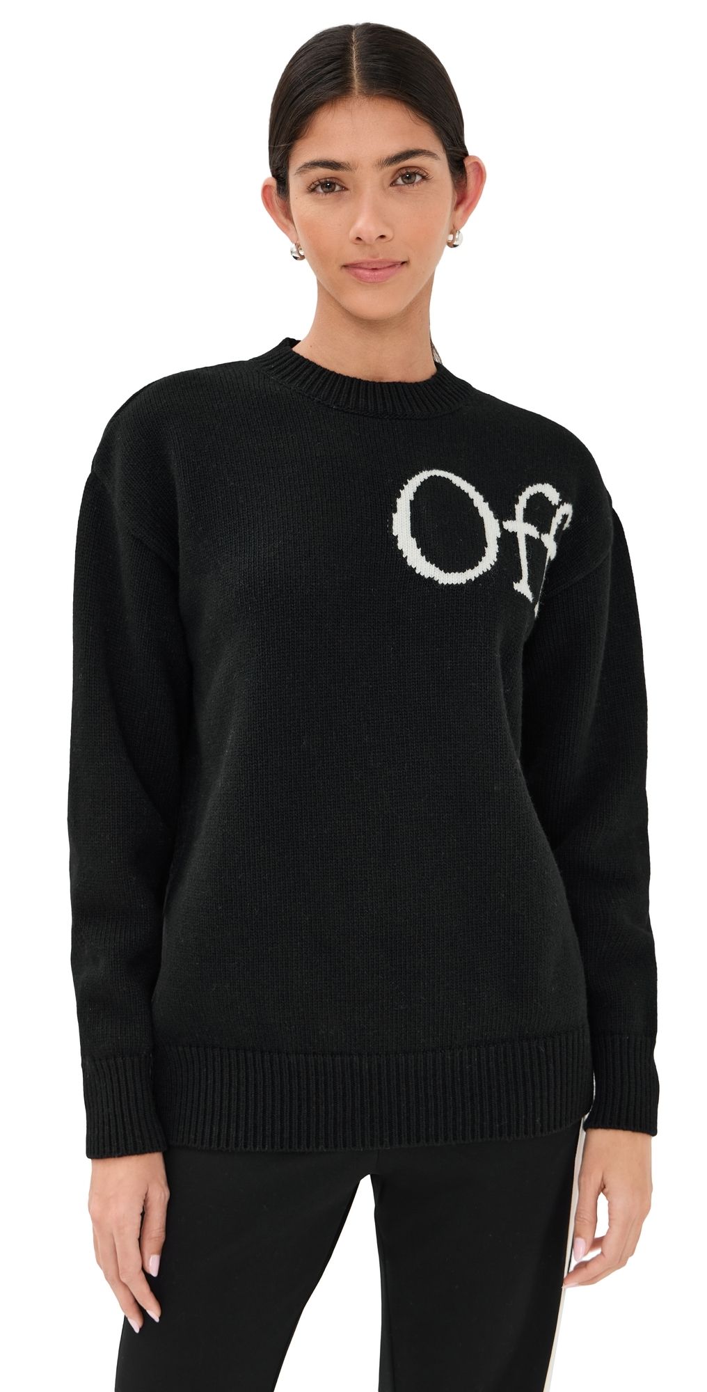 Off-White Bookish Shared Knit Crewneck Sweater Black/White M