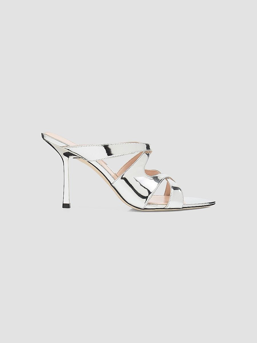 Stuart Weitzman Women's Rubie 85MM Patent Leather Sandals - Silver - Size 6