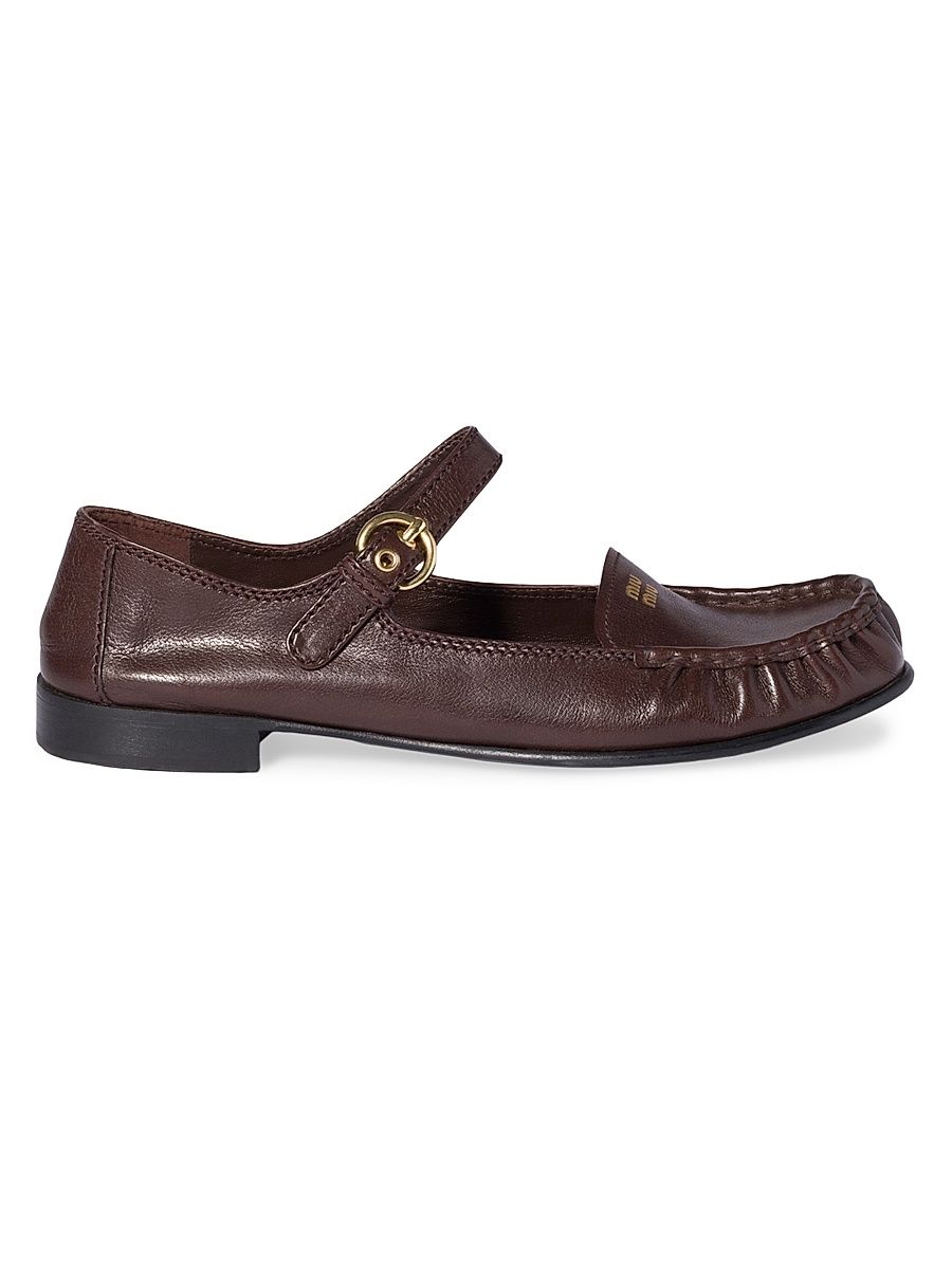 Women's Leather Loafers with Strap - Brown - Size 10