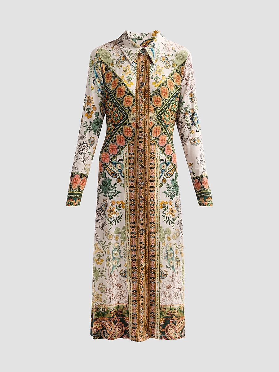 Women's The Janie Favorite Solana Printed Midi Shirtdress - Solana Scarf - Size XL