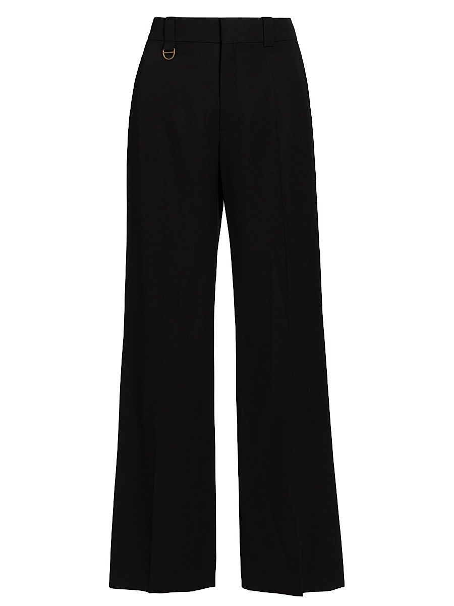Women's Wool Wide-Leg Trousers - Black - Size 8