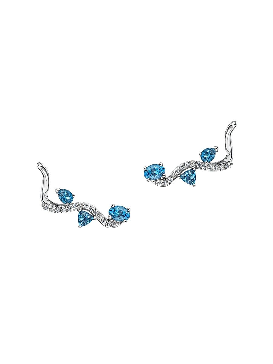 Women's Mirage 18K White Gold, Blue Topaz & 0.22 TCW Diamond Ear Climbers - White Gold
