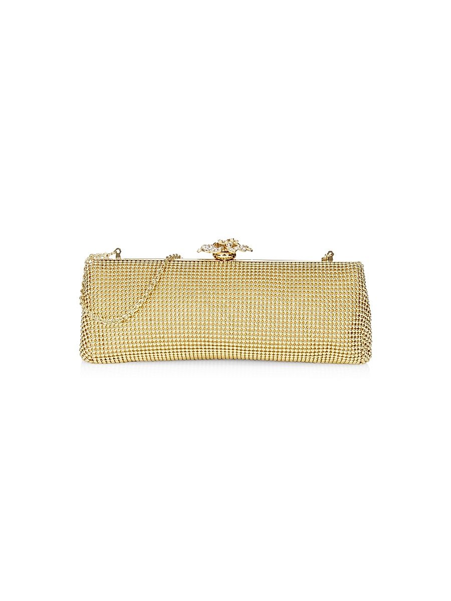 Women's Goldtone Metal & Crystal Flower Clutch - Gold