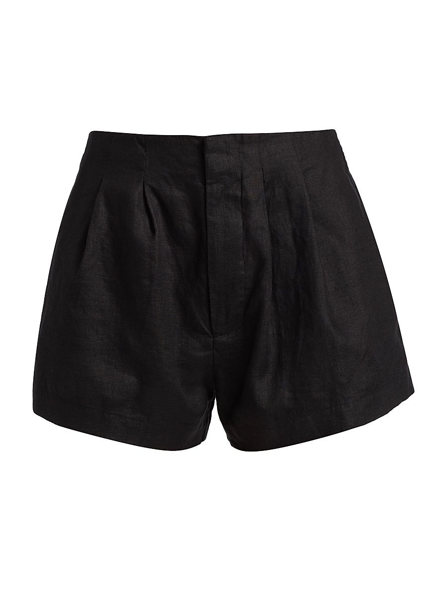 Women's Larue Pleated Linen Shorts - Black - Size 0