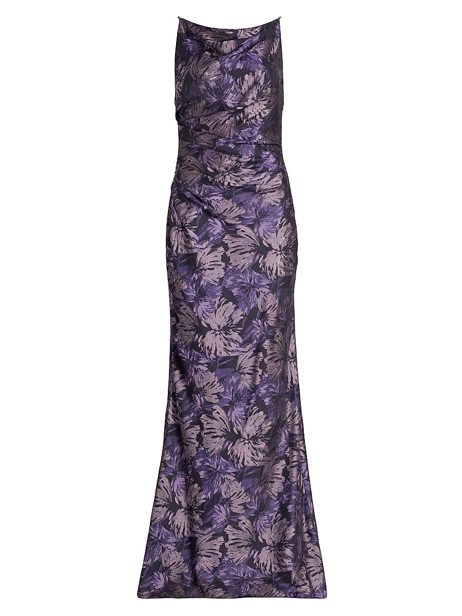 Women's Floral Pleated Sleeveless Gown - Amethyst Multi - Size 12