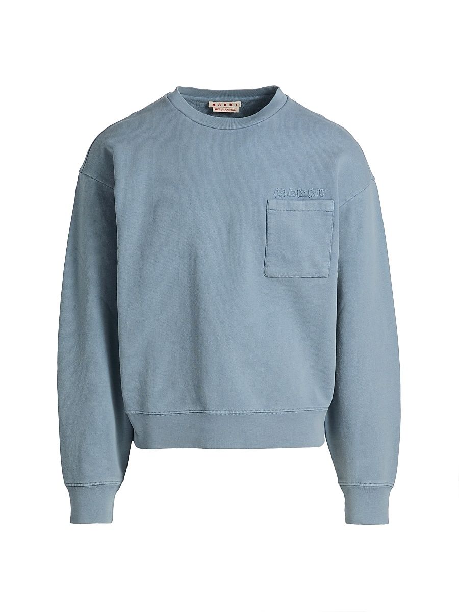 Men's Garment-Dyed Cotton Crewneck Sweatshirt - Sky - Size 44