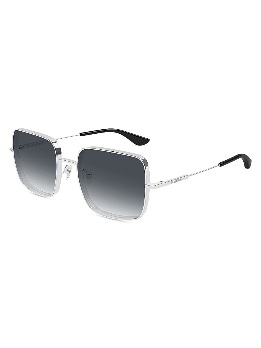 Women's Metal T-Bar 55MM Square Sunglasses - Silver Grey