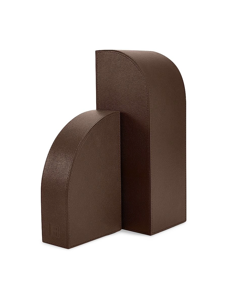 Assouline Library Cubist Leather Bookends - Brown