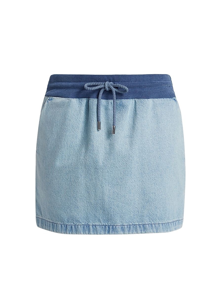 Women's Denim Two-Tone Miniskirt - Multi Light Blue - Size Small