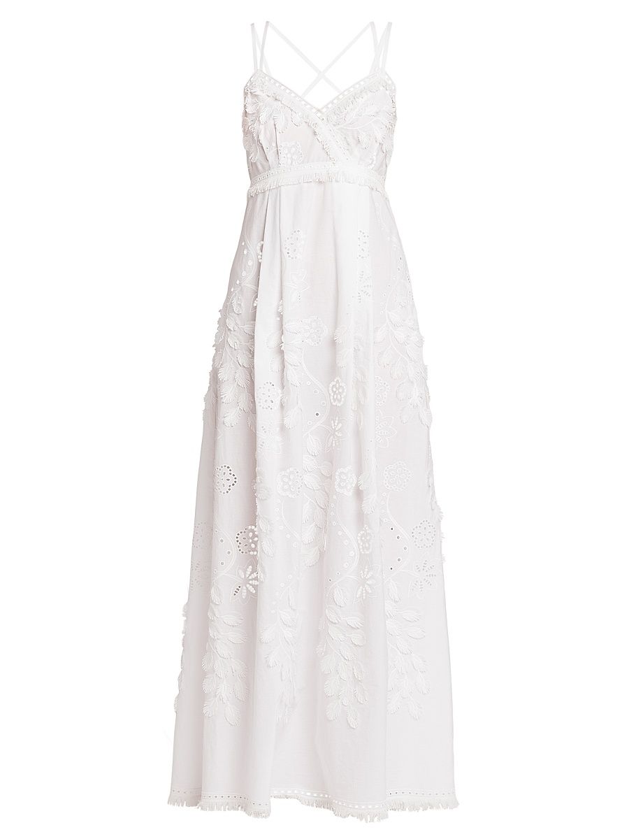 Women's Embellished Broderie Anglaise Sleeveless Maxi Dress - White - Size 2