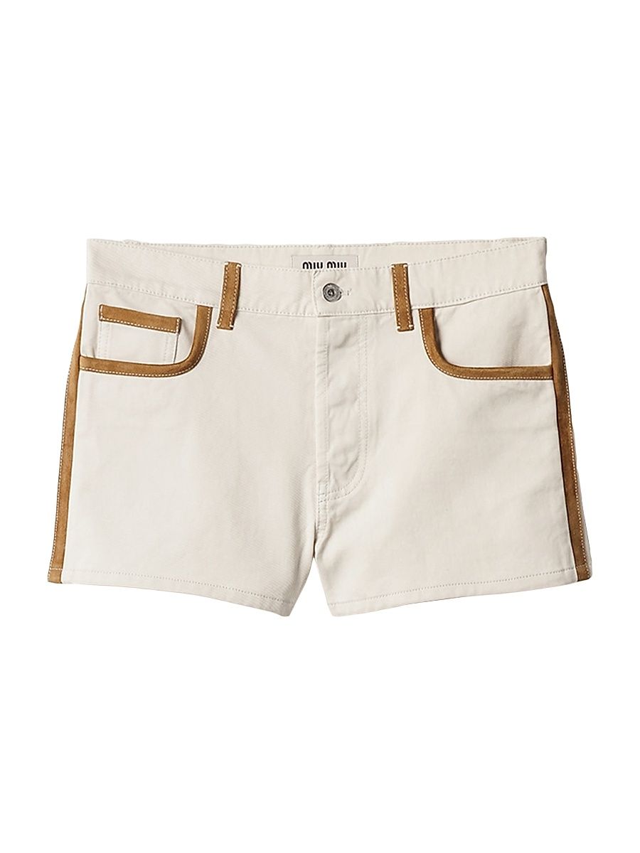 Women's Denim and Leather Shorts - White - Size 27