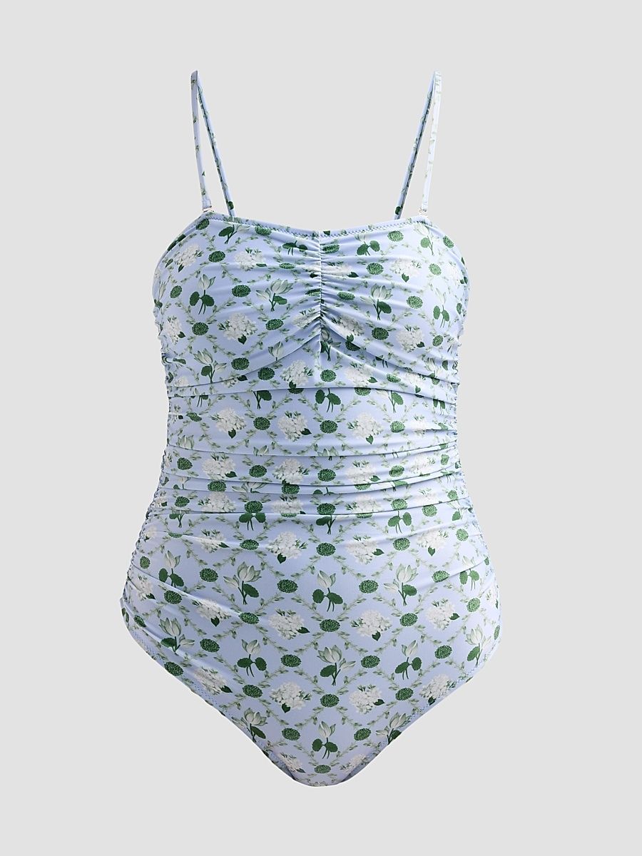 Women's Ammama Floral Ruched One-Piece Swimsuit - Ice Blue - Size XL