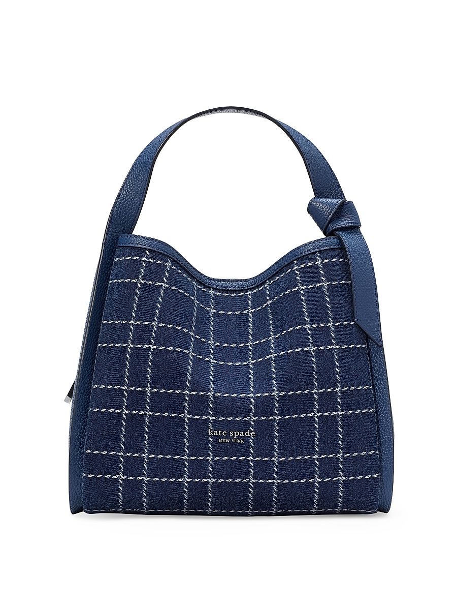 Women's Knott Checked Crossbody Tote Bag - Indigo