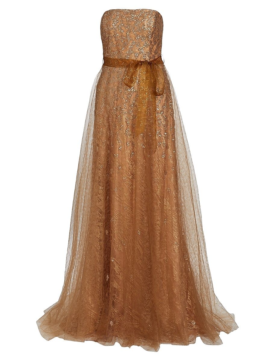 Women's Strapless Sequin-Embellished Gown - Gold - Size 18