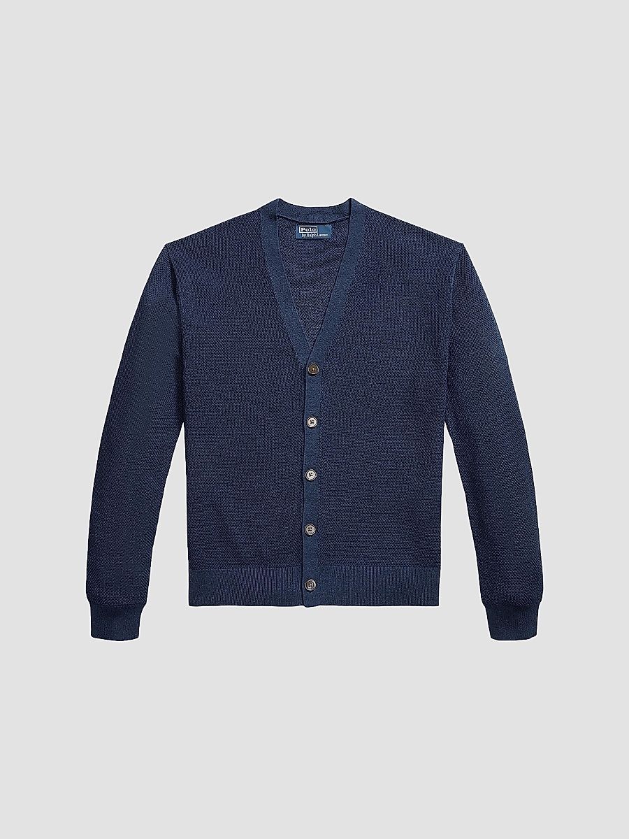 Men's Linen V-Neck Cardigan - Newport Navy - Size XXL