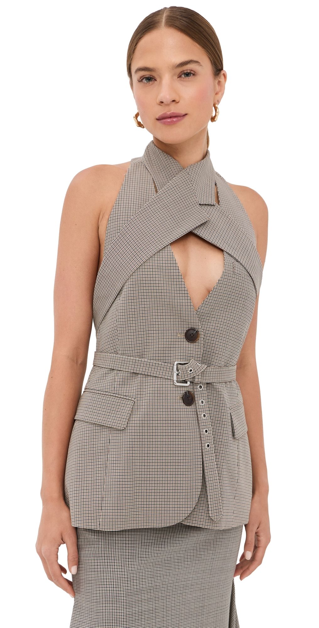 Monse Cross Lapel Vest Jacket Brown Multi 4