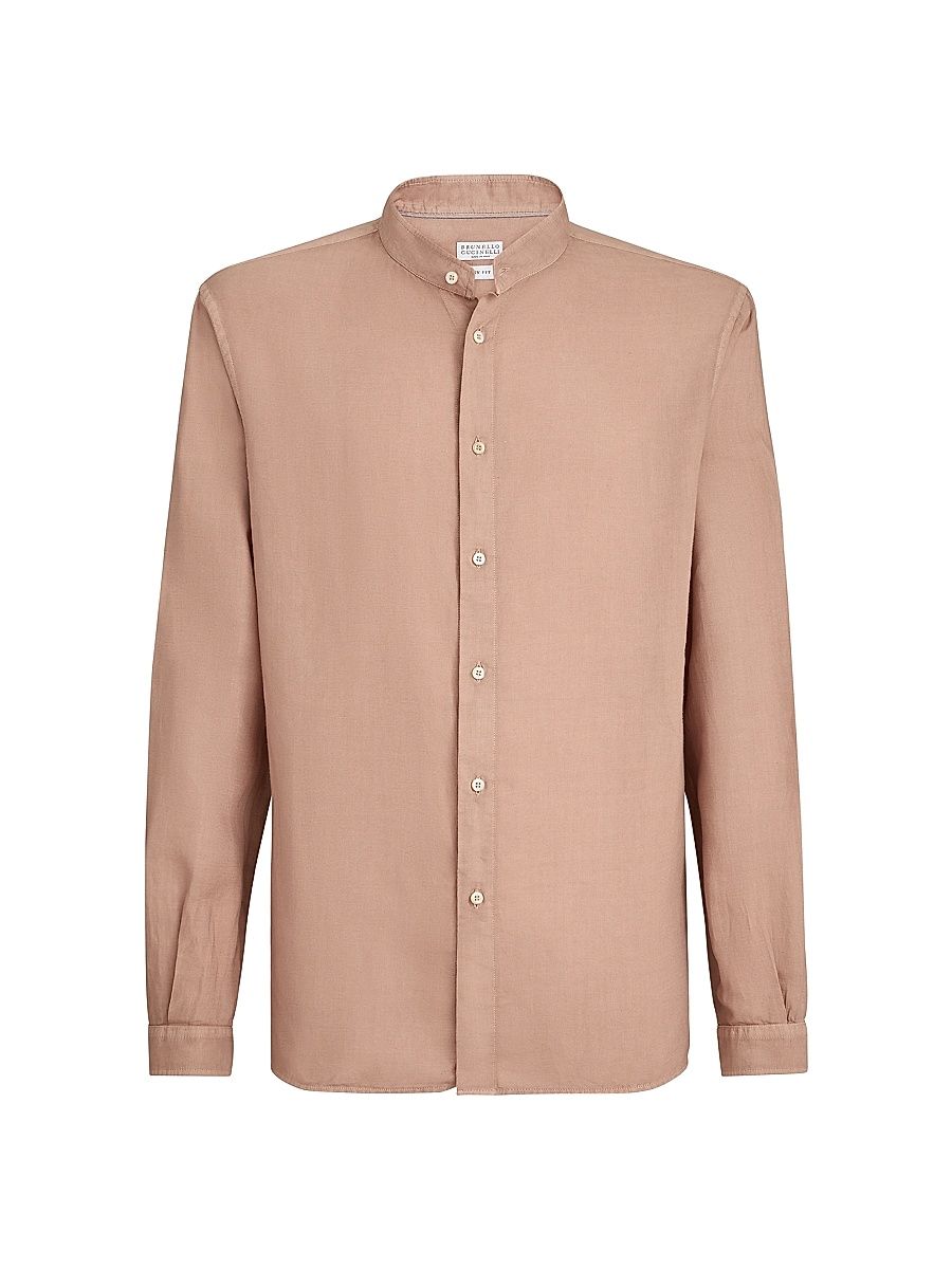 Men's Garment Dyed Easy Fit Shirt in Cotton and Linen Pinpoint - Earth - Size XXL