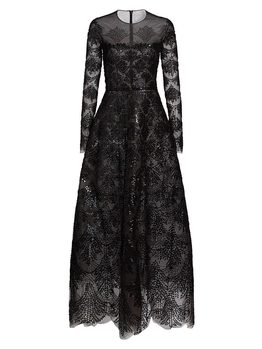 Women's Sequined Fern Ballgown - Black - Size 8